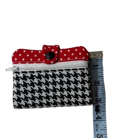 Fabric S-handmade wallet fully lined zipped pocket snap closure black white red - Picture 6 of 7